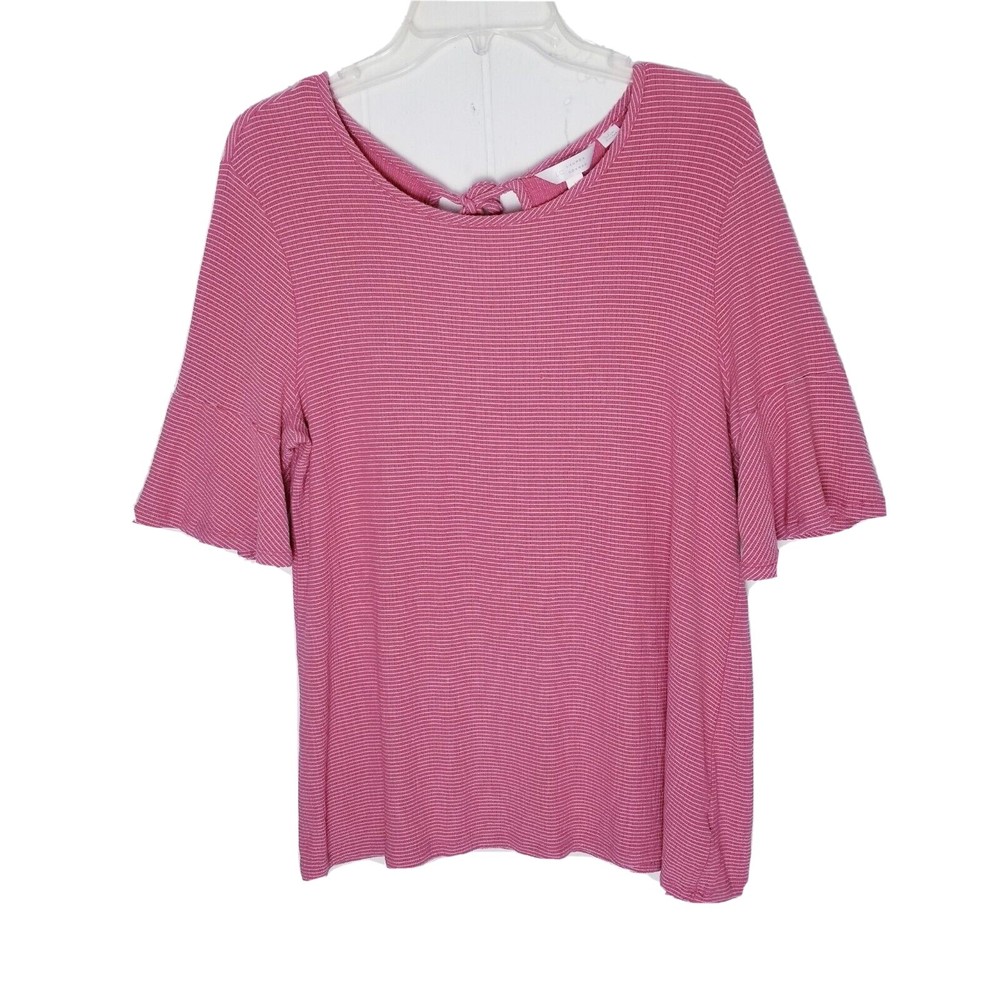 LC Conrad Salmon Shirt Women Size Large Bell Sleeves Cut Out Back